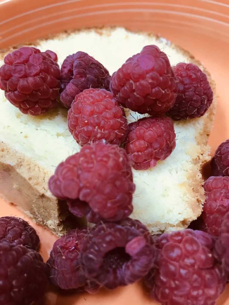 Cream Cheese Pound Cake with Raspberries