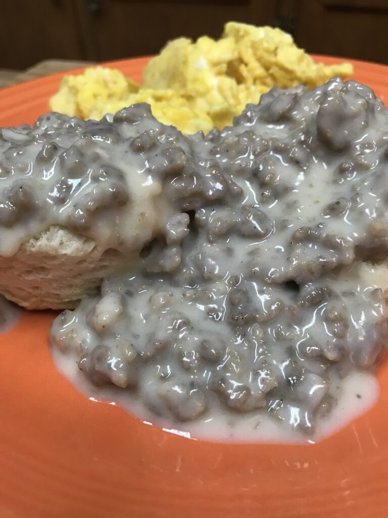 Southern biscuits with sausage gravy