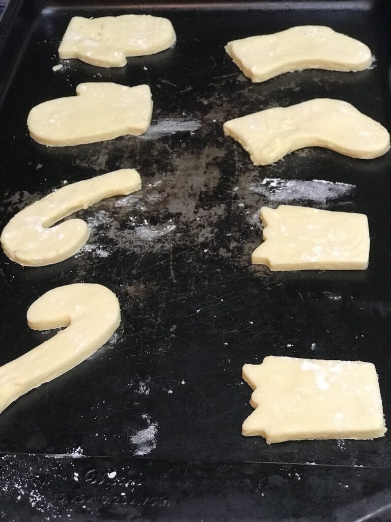 Christmas Sugar Cookies on cookie sheet