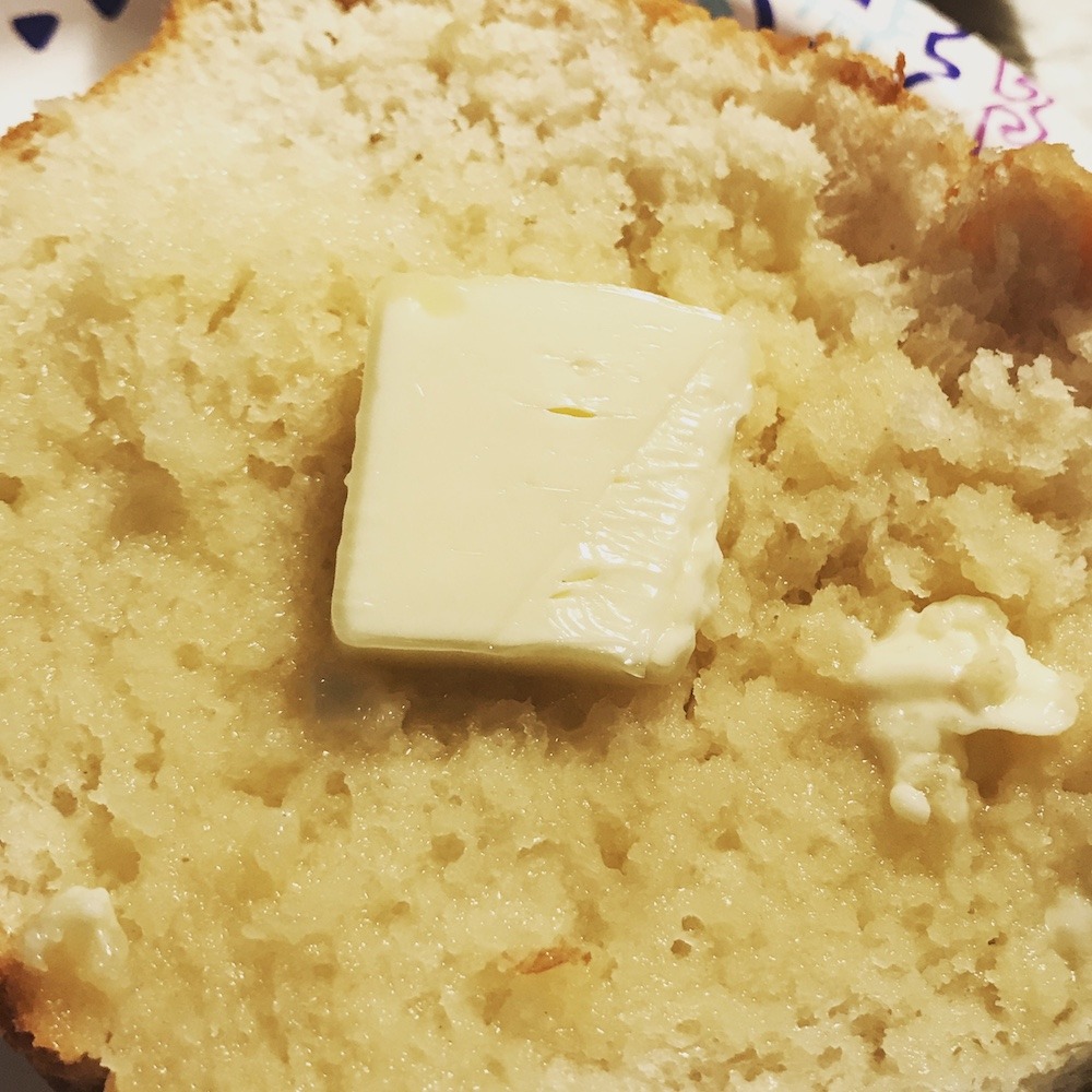 Slice of homemade bread with butter