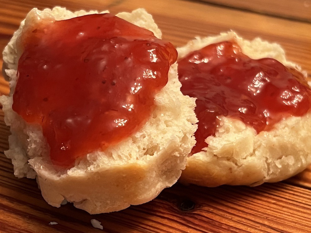 Strawberry Jam on Sourdough Discard Biscuits