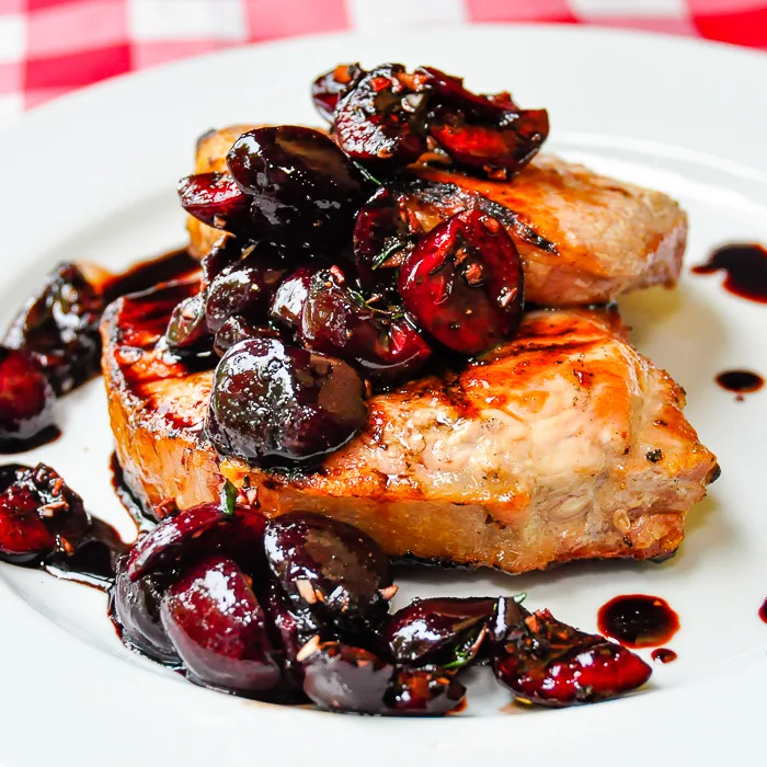 Pork loin with sour cherries