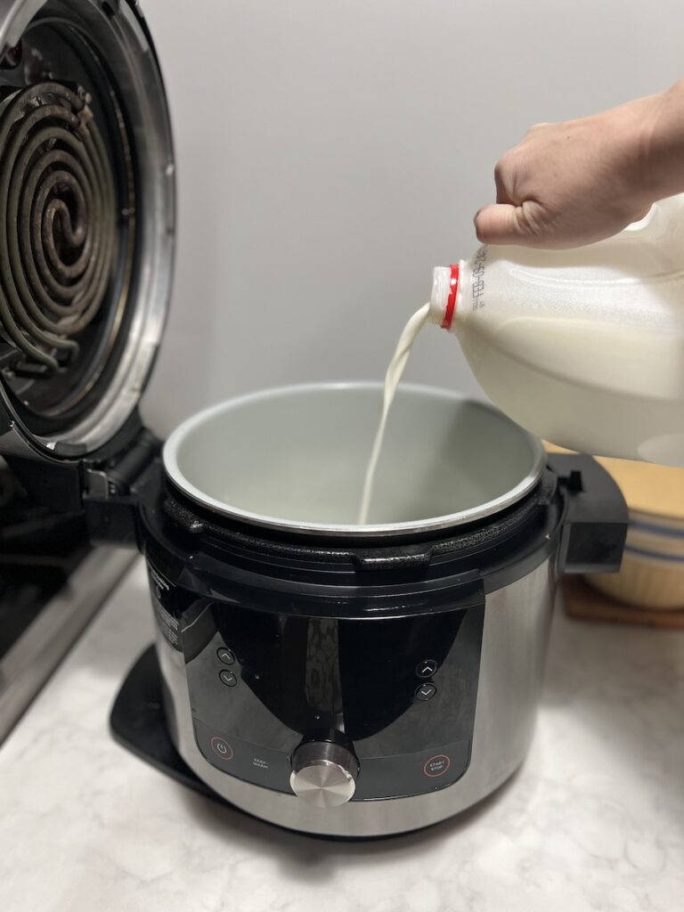 Add milk to the food as the first step of how to make yogurt