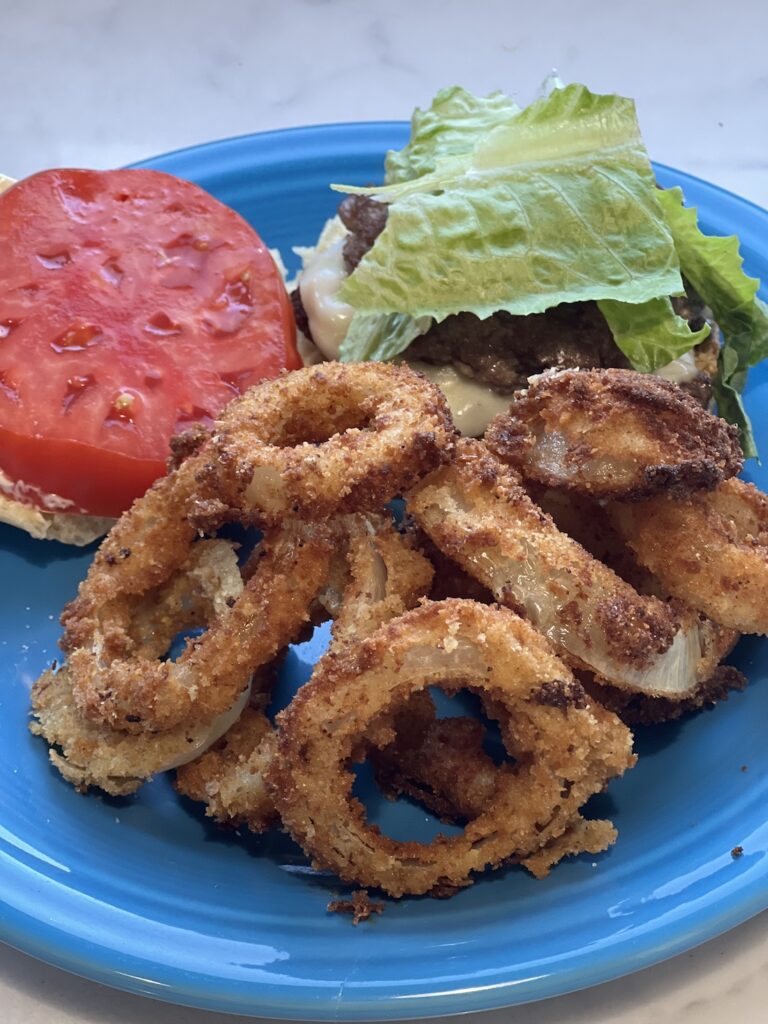 sourdough onion ring and burger